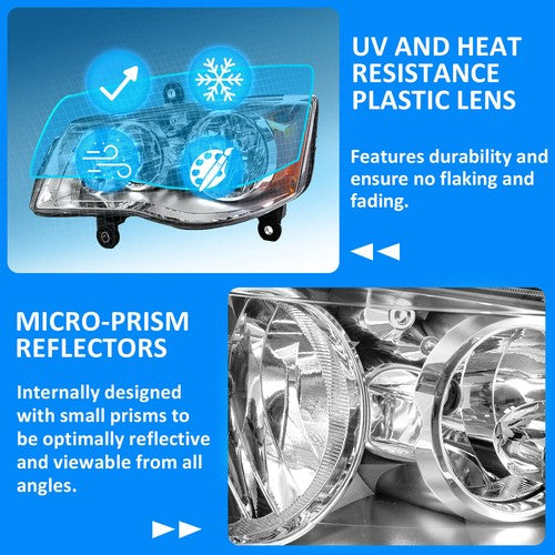 Solid Spare For 2011-2019 Dodge Grand Caravan 2008-16 Chrysler Town & Country Headlights Set