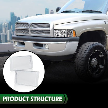 Solid Spare Fit For 1994-2002 Dodge Ram 1500 2500 3500 Clear Headlight Replacement Lens