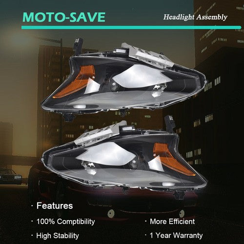 Solid Spare Black Headlights Housing Clear Left&Right Side For 2013-2015 Nissan Altima Sedan