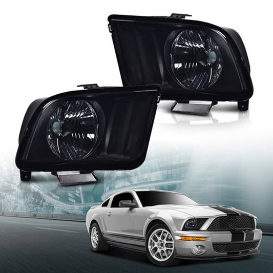 Solid Spare Headlights Fit For Ford Mustang 2005-2009 Black Housing Smoke Lens Headlamps