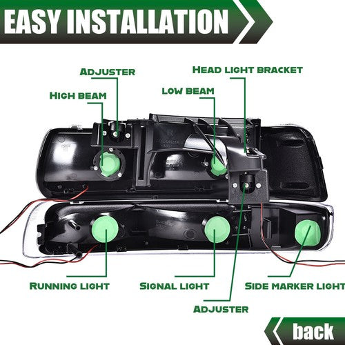 Solid Spare LED DRL Chrome Headlights Fit For 99-02 Chevy Silverado/00-06 Suburban Tahoe