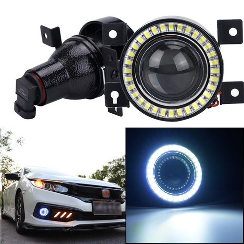 Pair Projector Angel Eyes White LED Halo Fog Light DRL For 2016-2019 Honda Civic