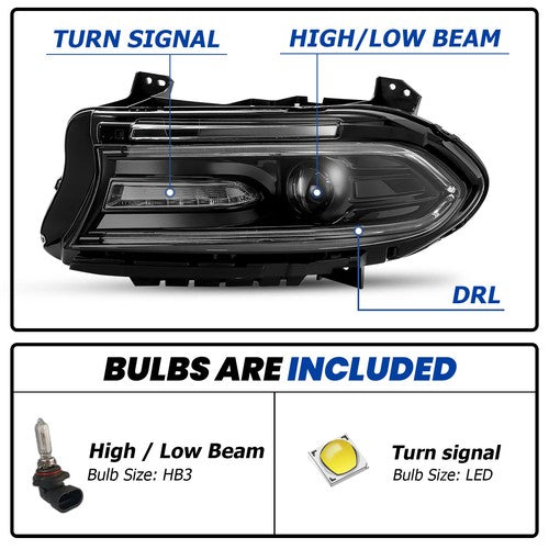 Solid Spare Pair LED DRL Projector Headlights Assemblies For Dodge Charger 2015-2023 LH+RH