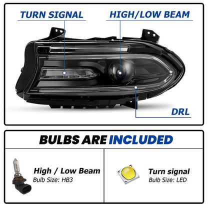 Solid Spare Pair LED DRL Projector Headlights Assemblies For Dodge Charger 2015-2023 LH+RH