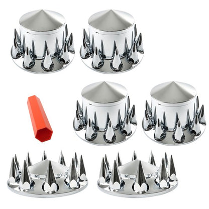 Solid Spare Chrome Hub Cover Kit 33mm Front Rear for Semi Truck Wheel Axle Covers Spiked