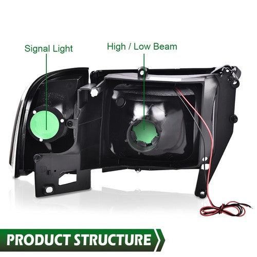 Solid Spare Fit For 1994-2002 Dodge Ram 1500 2500 3500 Smoke/Amber LED Tube Headlights
