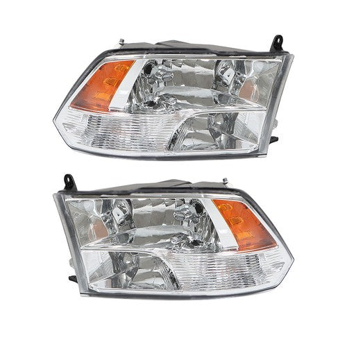 Solid Spare Headlight For Dodge Ram 1500 2500 3500 2009-2018 Crystal Chrome Housing L+R Pair