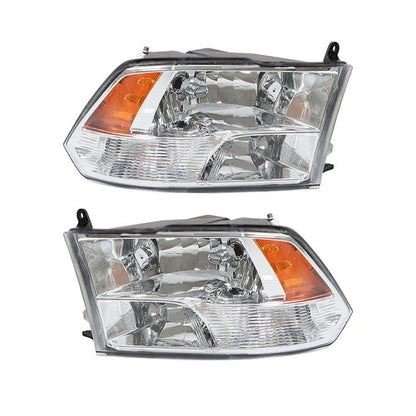 Solid Spare Headlight For Dodge Ram 1500 2500 3500 2009-2018 Crystal Chrome Housing L+R Pair