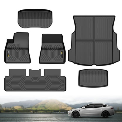 Solid Spare Fit For 2017-2023 Tesla Model 3 All Weather 3D TPE Floor Mats & Cargo Liner 6pcs