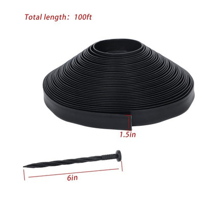 Solid Spare Garden Edging Landscape Edging with 60 Spikes for Lawn 1.5 Inch 100FT Black