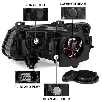 Solid Spare For 2011-2023 Chrysler 300 Black LED DRL Projector Headlights w/Bulbs Left&Right