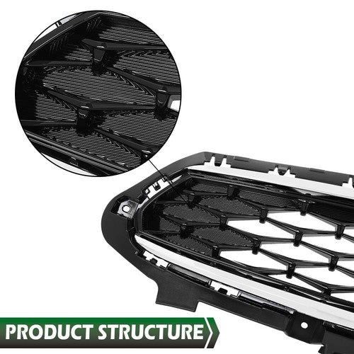 Solid Spare Fit For 2019 2020 Kia Forte Black Front Bumper Upper Grille Grill w/ Chrome Trim