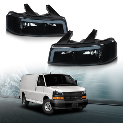 Solid Spare LED DRL Headlights Smoke Fit For 03-23 Chevrolet Express GMC Savana Van