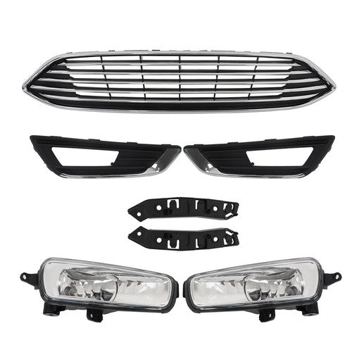 Solid Spare For Ford Focus 15-2018 Front Bumper Cover+Upper Grille w/Fog Light (Cover) Pair