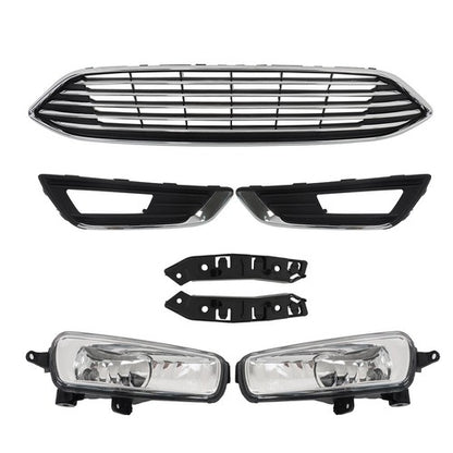 Solid Spare For Ford Focus 15-2018 Front Bumper Cover+Upper Grille w/Fog Light (Cover) Pair