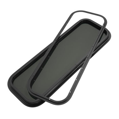 Solid Spare Black Screen RV Window 12" X 35" with Trim Ring Universal Dark Tempered Glass