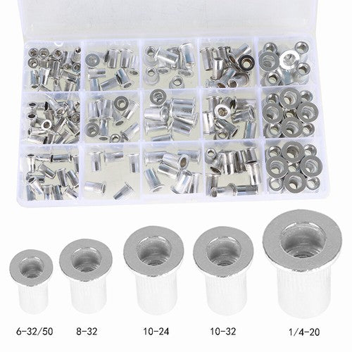 Solid Spare 150 Pack Aluminum Rivet Nut Kit Rivnut Nutsert Standard Inch SAE Imperial