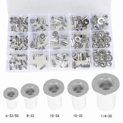Solid Spare 150 Pack Aluminum Rivet Nut Kit Rivnut Nutsert Standard Inch SAE Imperial