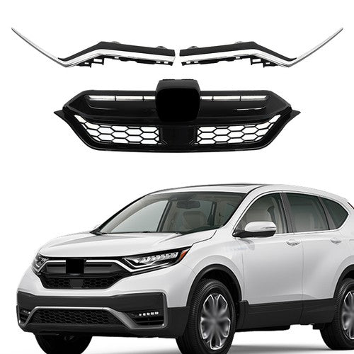 Solid Spare For Honda CR-V 2020 2021 2022 Front Upper Grille and 2pcs Chrome Trim Plastic
