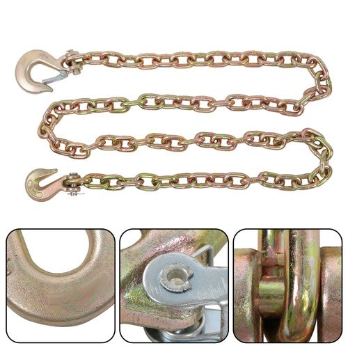 Solid Spare 3/8in × 8FT Trailer&Truck Transport Bundle Chain Steel Gold G70 6600lbs W/Hooks