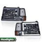 Solid Spare Fit For 1992-1996 Ford F150 F250 F350 Bronco Smoke/Chrome LED DRL Headlights