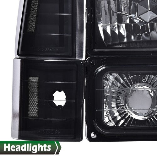 Solid Spare Fit For 1994-1998 GMC C10 C/K Sierra Smoke Headlights+Bumper Corner Lights