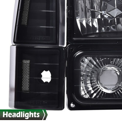 Solid Spare Fit For 1994-1998 GMC C10 C/K Sierra Smoke Headlights+Bumper Corner Lights