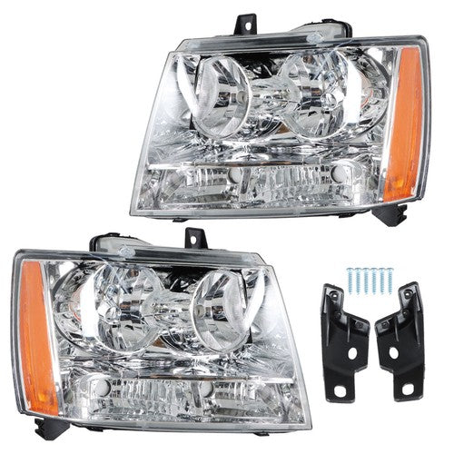 Solid Spare Chrome New For Chevy Avalanche/Suburban/Tahoe 2007-2014 Halogen Pair Headlights