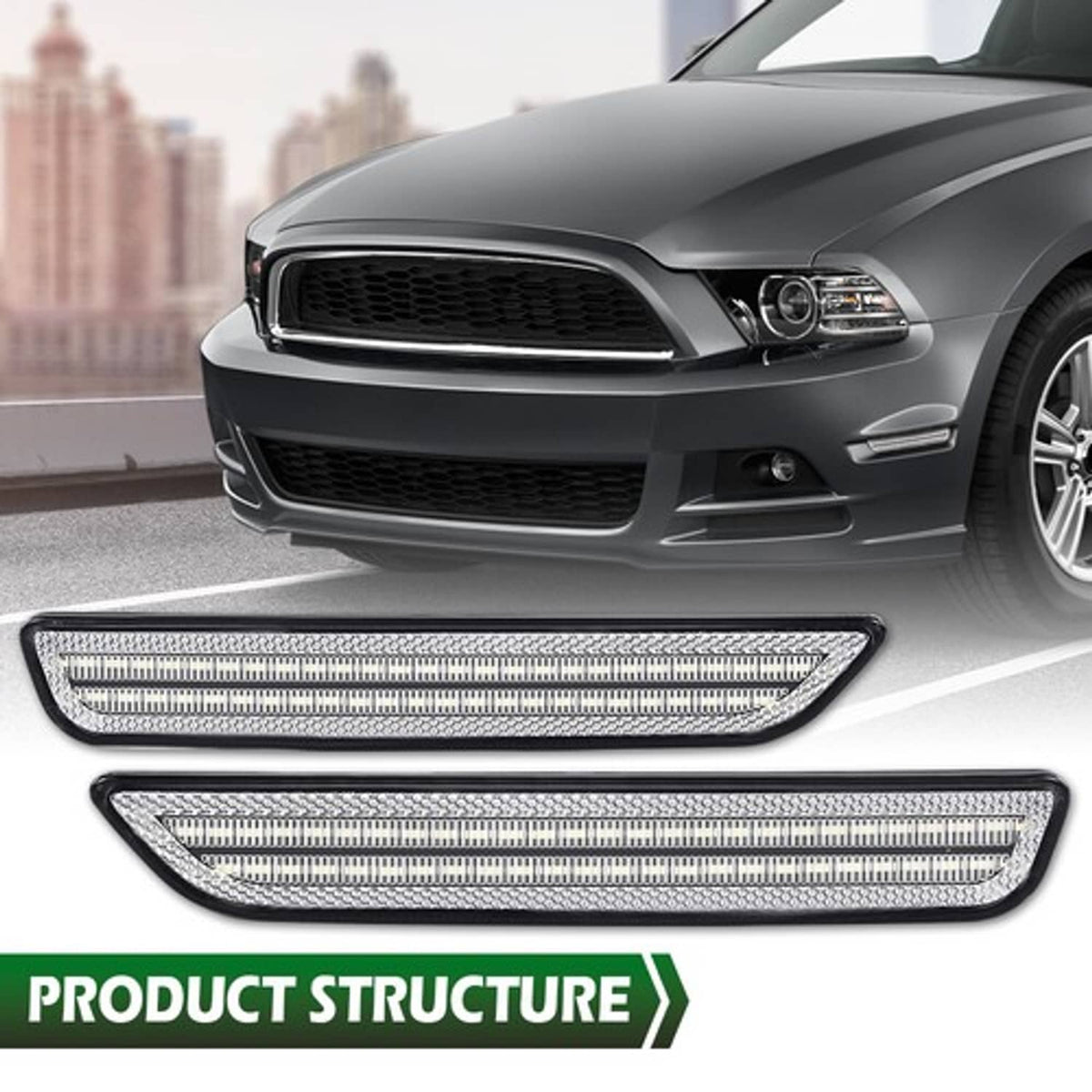 Solid Spare Fit For 10-14 Ford Mustang White LED Side Marker Lights Front Fender Lamps