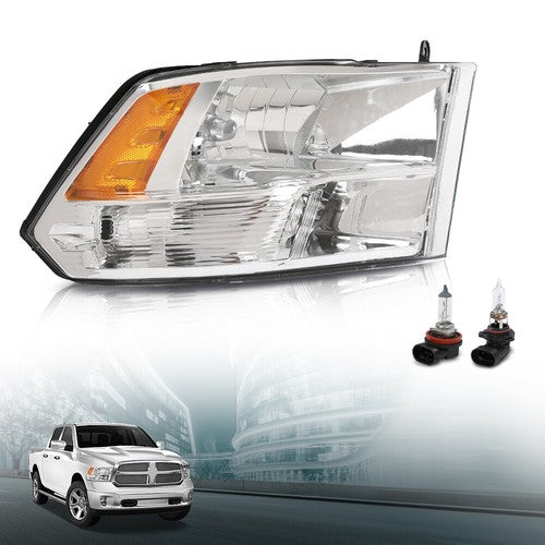 Solid Spare Fit For 09-18 Ram 1500 2500 3500 Amber Corner Chrome Headlight w/ Bulb Right