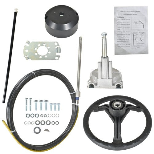 Solid Spare 13Ft Boat Rotary Steering System Outboard Kit SS13713 Marine With Wheel