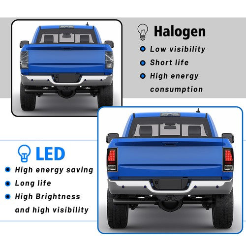 Solid Spare For 2009-2018 Dodge Ram 1500 2500 3500 LED Black Tail Lights Brake Lamps A Pair