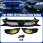 Pair Yellow Lens Fog Lights Kit & Front Bumper Grille For 09-11 Honda Civic 4Dr