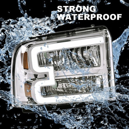 Solid Spare LED DRL Headlights For 2005-2007 Ford F250 F350 F450 F550 Super Duty LH+RH Pair