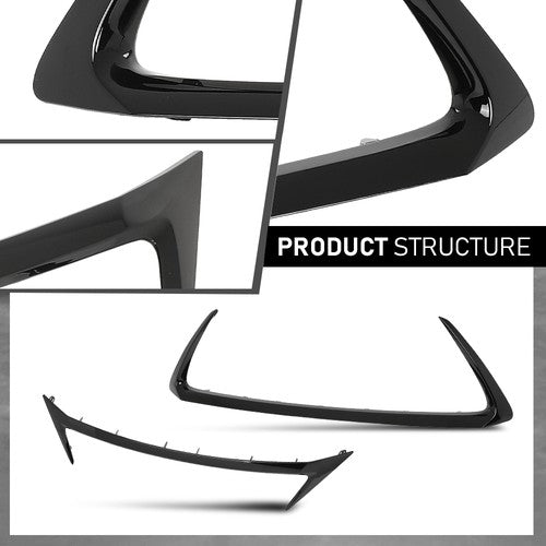 Solid Spare 2pcs Front Grille Outer Trim Molding Gloss Black Fit For 2014-2017 Lexus CT200H