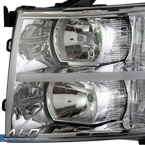 Solid Spare LED DRL Headlights Fit For 2007-2014 Chevy Silverado 1500 2500 3500 Chrome Clear