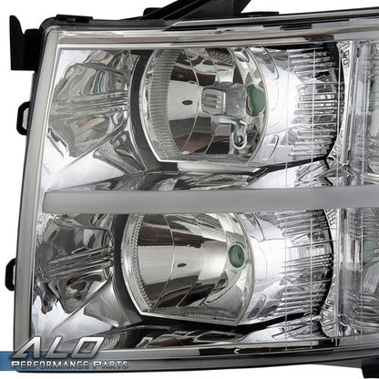Solid Spare LED DRL Headlights Fit For 2007-2014 Chevy Silverado 1500 2500 3500 Chrome Clear