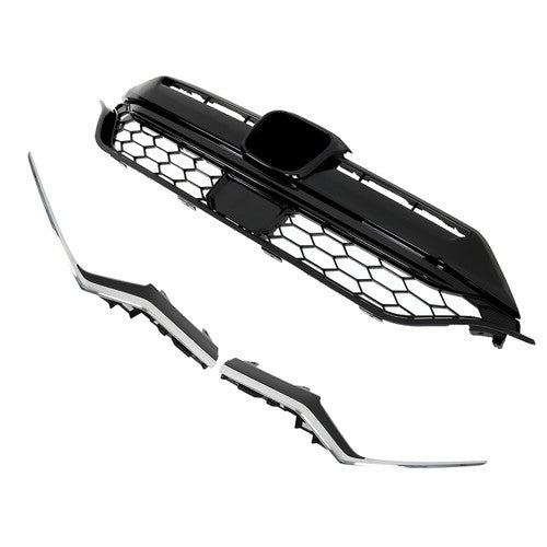 Solid Spare For Honda CR-V 2020 2021 2022 Front Upper Grille and 2pcs Chrome Trim Plastic