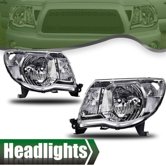 Solid Spare Fit For 2005-2011 Toyota Tacoma Clear Lens Chrome Housing Headlights Assembly