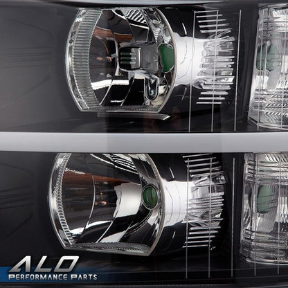 Solid Spare [LED DRL STRIP]FIT FOR 07-14 CHEVY SILVERADO BLACK HOUSING CLEAR CORNER HEADLIGH