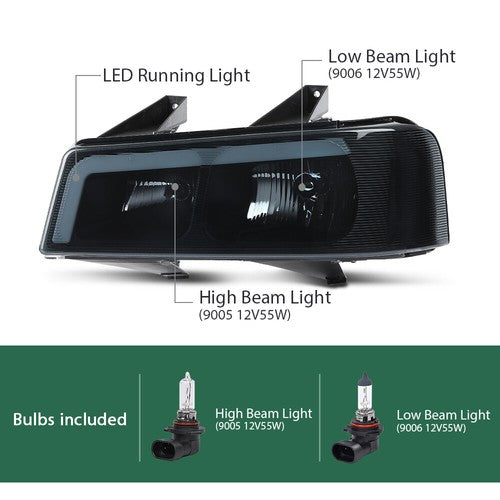 Solid Spare LED DRL Headlights Smoke Fit For 03-23 Chevrolet Express GMC Savana Van