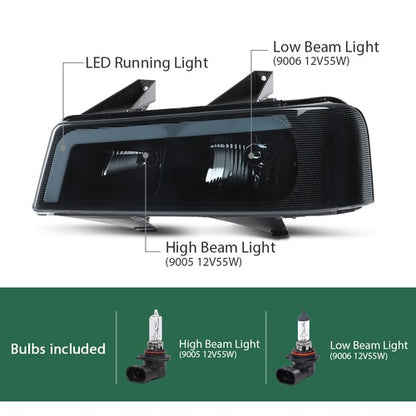 Solid Spare LED DRL Headlights Smoke Fit For 03-23 Chevrolet Express GMC Savana Van