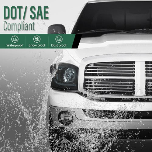 Solid Spare Black/Smoke LED DRL Headlights Headlamps Fit For 06-09 Dodge Ram 1500 2500 3500