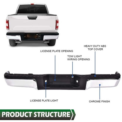 Solid Spare Fit For 2009-2014 Ford F150 Truck Chrome Complete Rear Steel Bumper Assembly
