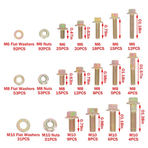 Solid Spare 521 PCS Grade 8.8 M6 M8 M10 Bolts and Nuts Assortment Kit, 16 Common Sizes