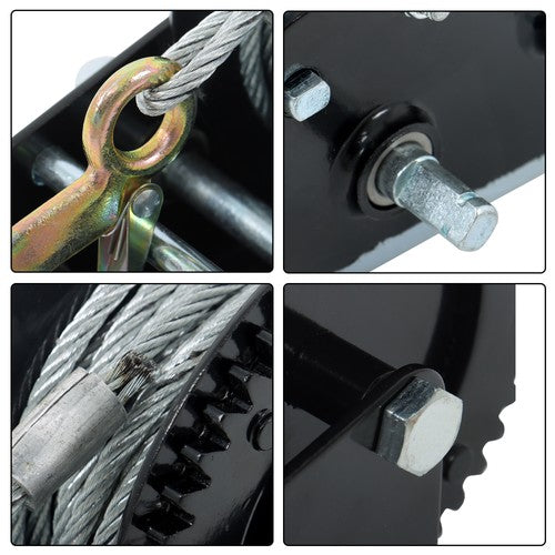 Solid Spare 3500lbs 33ft Winch Steel+Polyester Black 4:1/8:1 26mm Hook Bidirectional Ratchet