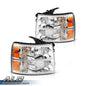 Solid Spare For 2007-2014 Chevy Silverado 1500 2500HD 3500HD Headlights Chrome Housing Pair