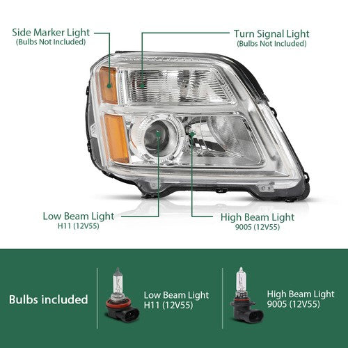 Solid Spare Fit For 2010-2015 GMC Terrain SL/SLT/SLE Halogen Headlights Assembly Left+Right