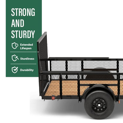 Solid Spare 2 Sided Tailgate Utility Trailer Gate & Ramp Lift Assist System 350 Pounds Black