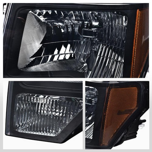 Solid Spare Fit For 2009-2014 Ford F-150 Pickup Smoke Headlights + Clear LED Tail Lights